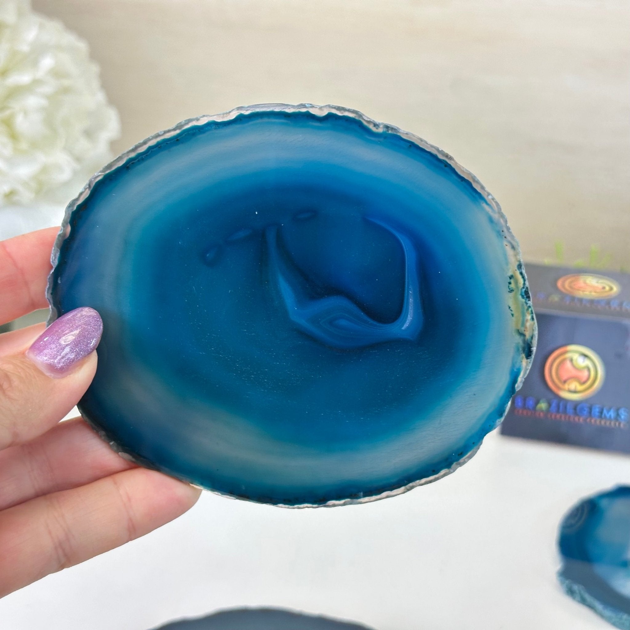 Teal Agate Coasters w/ silicone bumpers, 3.5" to 4.5" each, 4 - piece set Model #5202TEAL by Brazil Gems - Brazil GemsBrazil GemsTeal Agate Coasters w/ silicone bumpers, 3.5" to 4.5" each, 4 - piece set Model #5202TEAL by Brazil GemsCoaster Sets5202TEAL