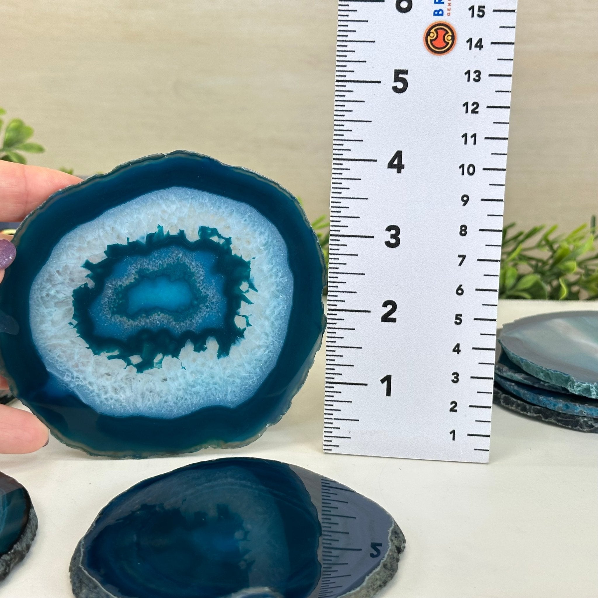 Teal Agate Coasters w/ silicone bumpers, 3.5" to 4.5" each, 4 - piece set Model #5202TEAL by Brazil Gems - Brazil GemsBrazil GemsTeal Agate Coasters w/ silicone bumpers, 3.5" to 4.5" each, 4 - piece set Model #5202TEAL by Brazil GemsCoaster Sets5202TEAL