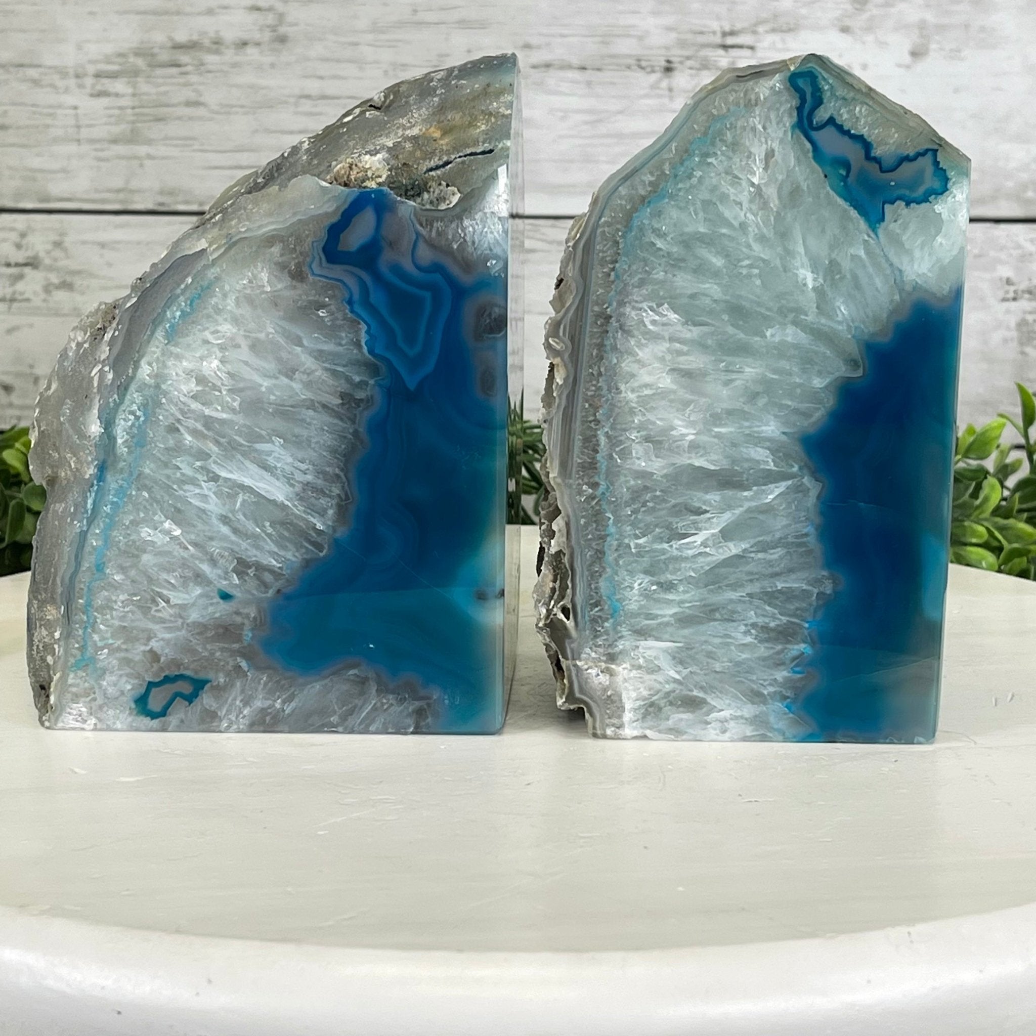 Teal Dyed Brazilian Agate Stone Bookends, 11.5 lbs & 5.8" tall Model #5151TL-022 by Brazil Gems - Brazil GemsBrazil GemsTeal Dyed Brazilian Agate Stone Bookends, 11.5 lbs & 5.8" tall Model #5151TL-022 by Brazil GemsBookends5151TL-022