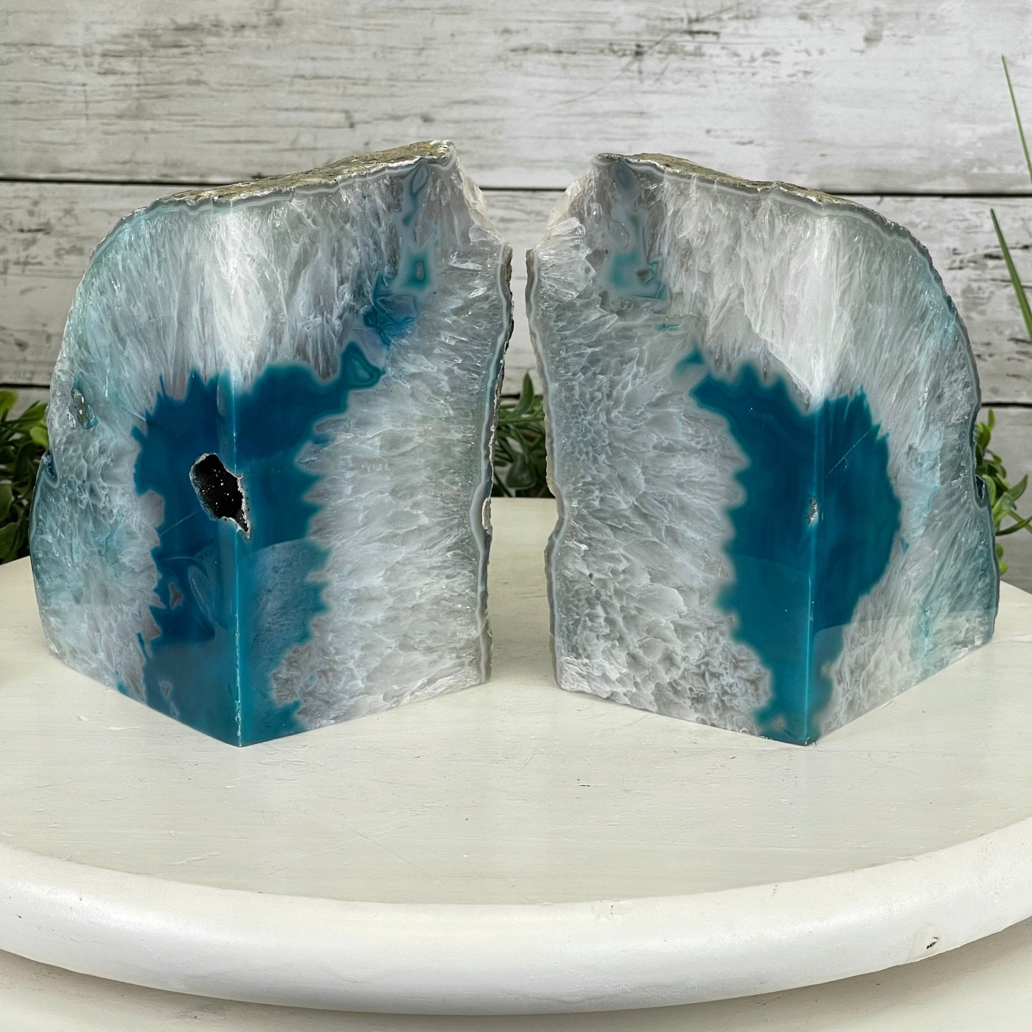 Teal Dyed Brazilian Agate Stone Bookends, 12.3 lbs & 5.6" tall Model #5151TL-023 by Brazil Gems - Brazil GemsBrazil GemsTeal Dyed Brazilian Agate Stone Bookends, 12.3 lbs & 5.6" tall Model #5151TL-023 by Brazil GemsBookends5151TL-023