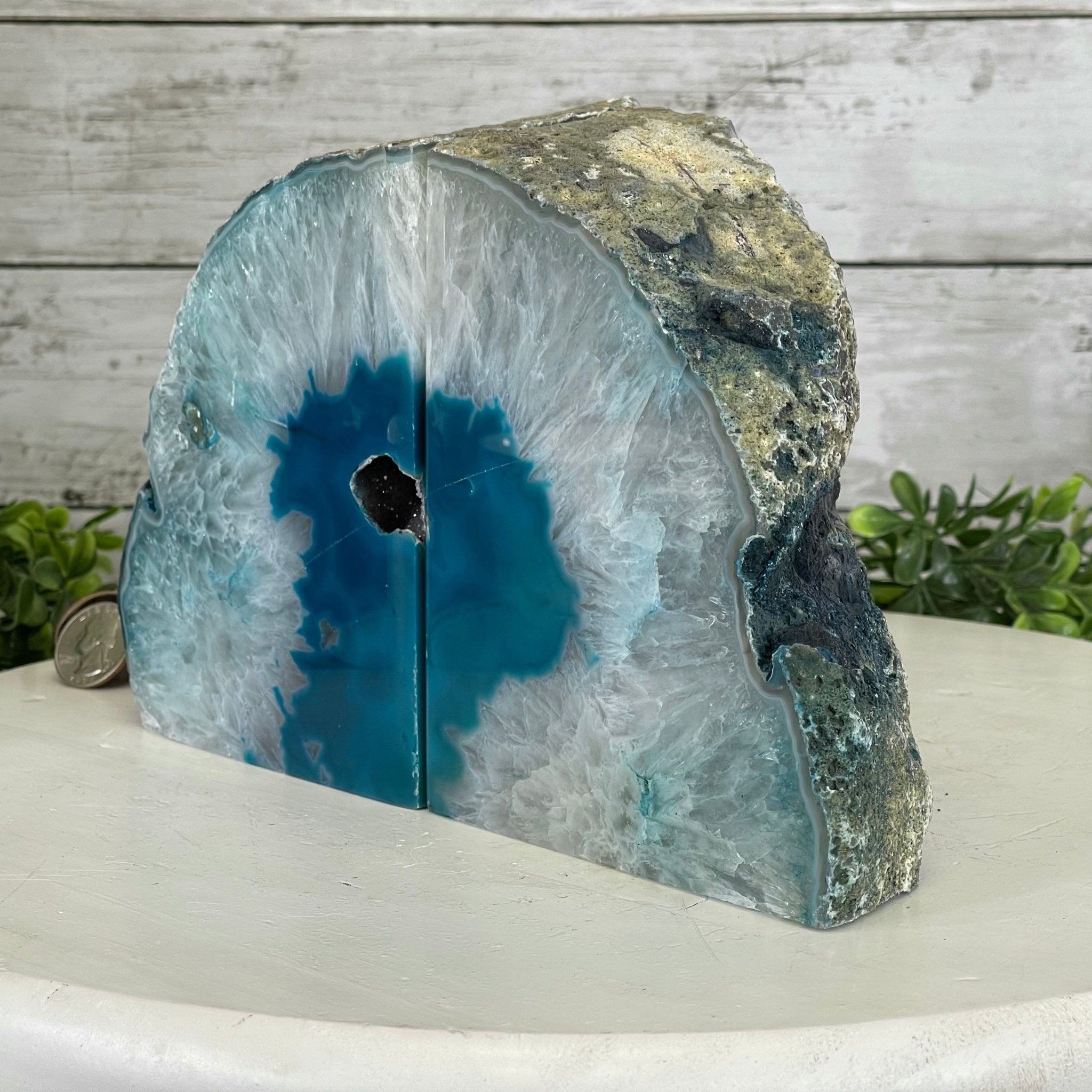 Teal Dyed Brazilian Agate Stone Bookends, 12.3 lbs & 5.6" tall Model #5151TL-023 by Brazil Gems - Brazil GemsBrazil GemsTeal Dyed Brazilian Agate Stone Bookends, 12.3 lbs & 5.6" tall Model #5151TL-023 by Brazil GemsBookends5151TL-023