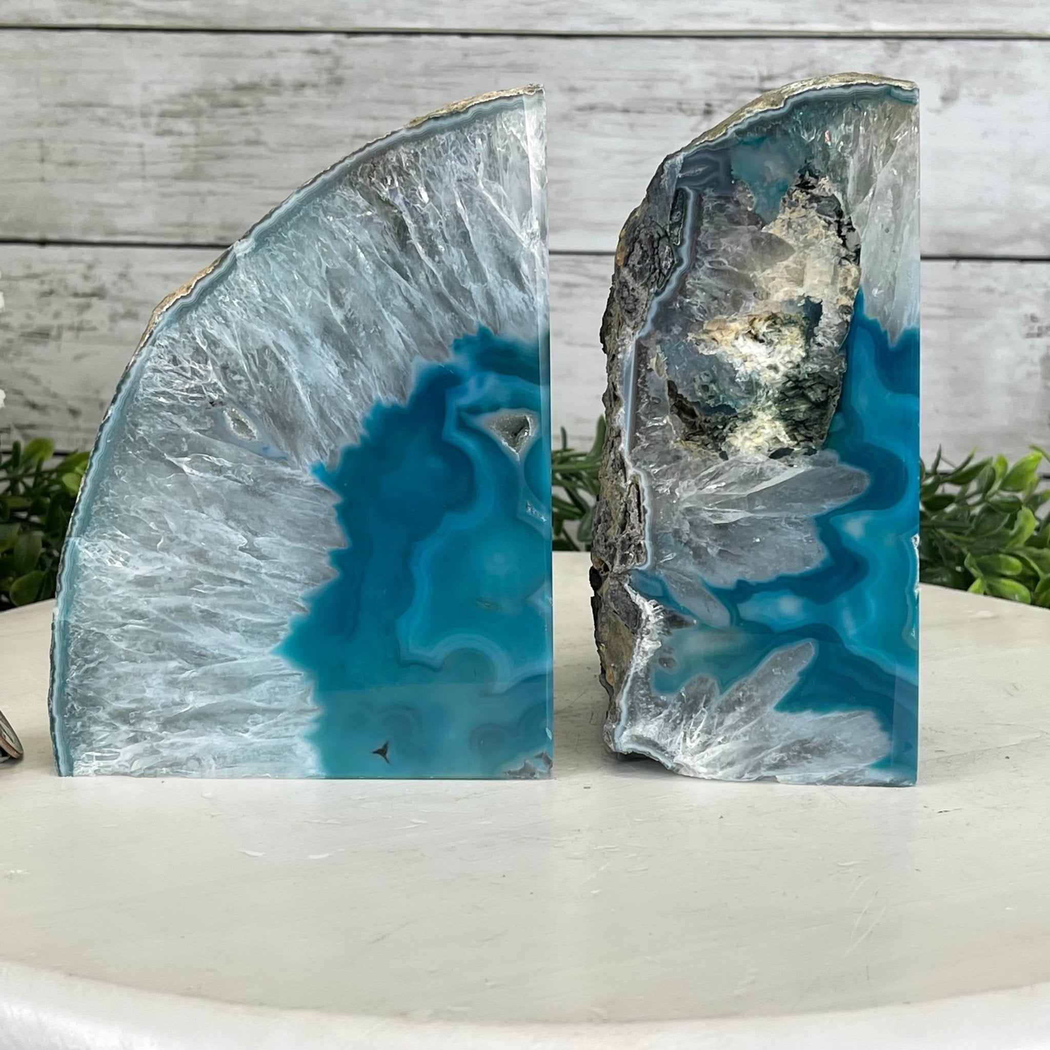 Teal Dyed Brazilian Agate Stone Bookends, 9.3 lbs & 5.75" tall Model #5151TL-020 by Brazil Gems - Brazil GemsBrazil GemsTeal Dyed Brazilian Agate Stone Bookends, 9.3 lbs & 5.75" tall Model #5151TL-020 by Brazil GemsBookends5151TL-020