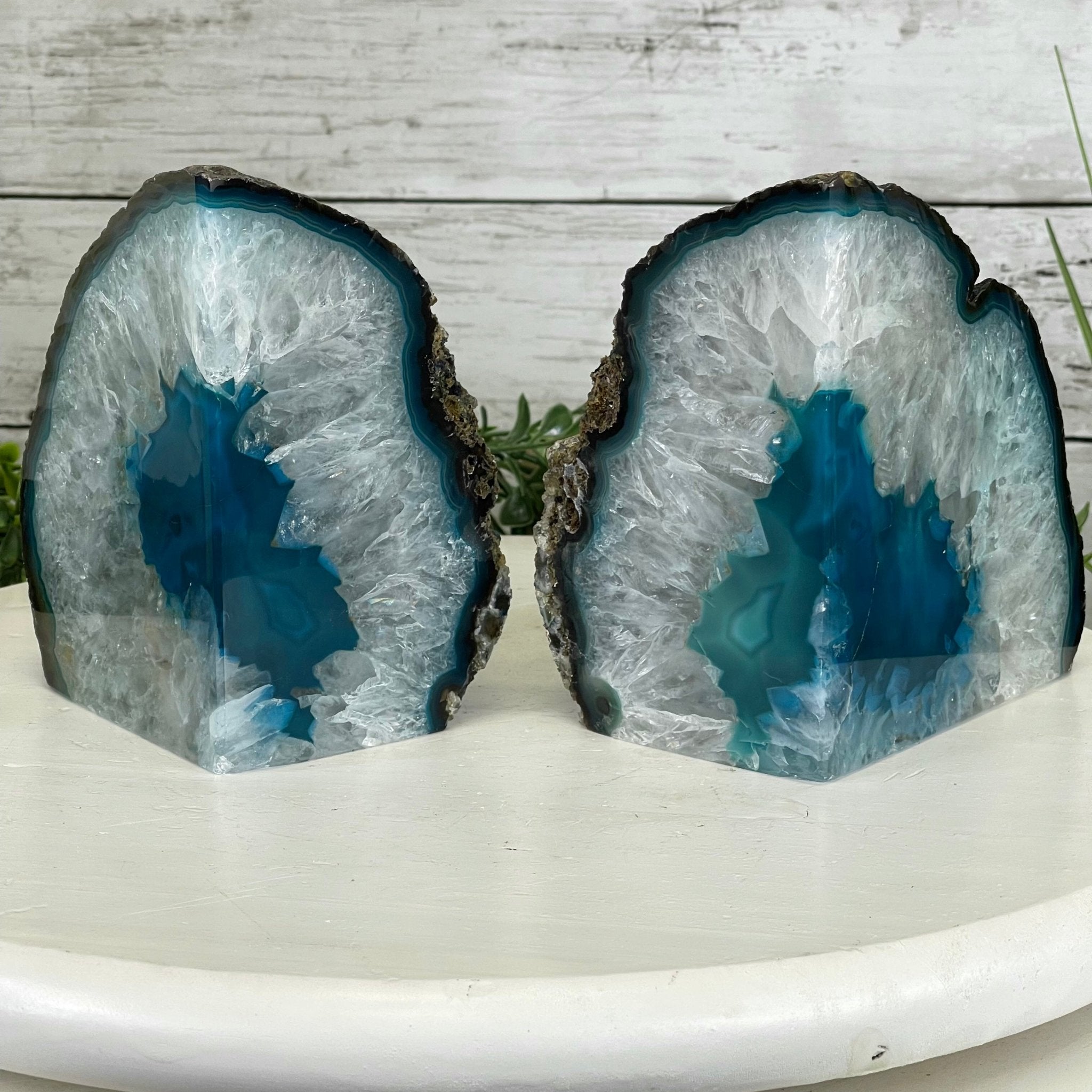 Teal Agate Stone Bookends by Brazil Gems Model #5151TL-021