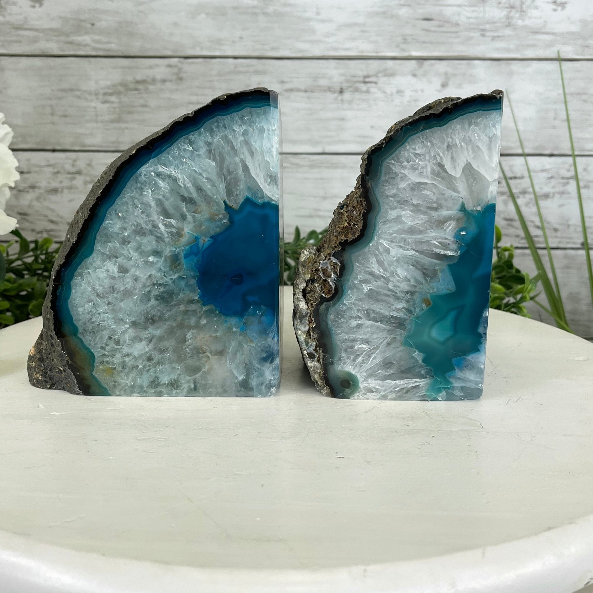 Teal Agate Stone Bookends by Brazil Gems Model #5151TL-021