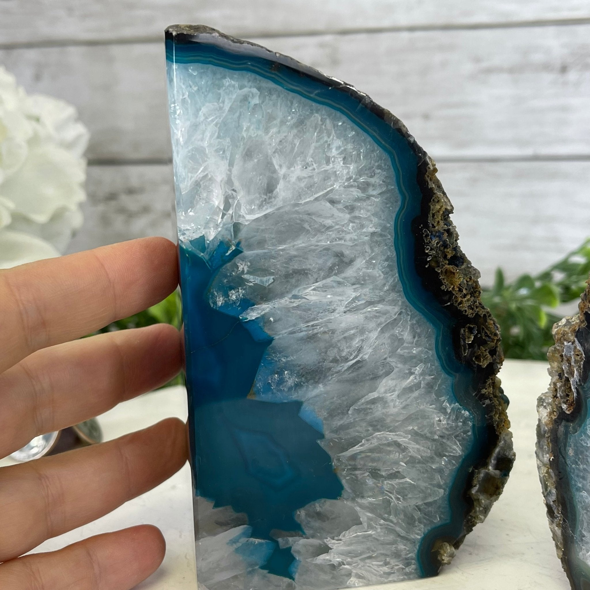 Teal Agate Stone Bookends by Brazil Gems Model #5151TL-021