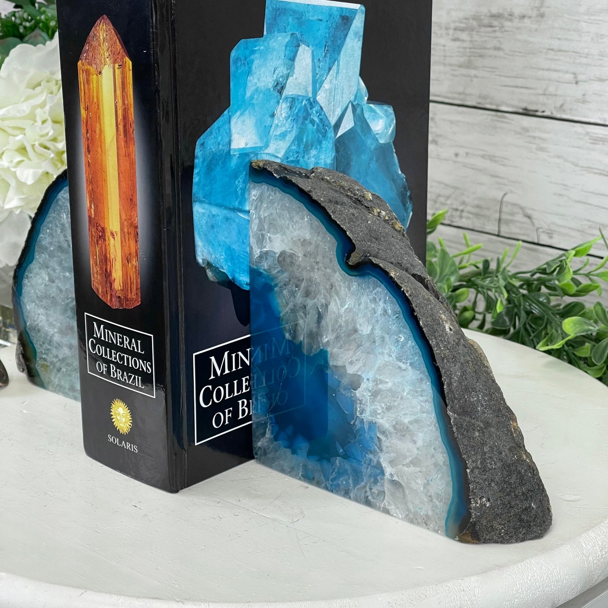 200★特選得々セット★氷のような質感【ブラジル産♢天然水晶結晶ポイント】❤️ Teal Agate Stone Bookends by Brazil Gems Model #5151TL-021