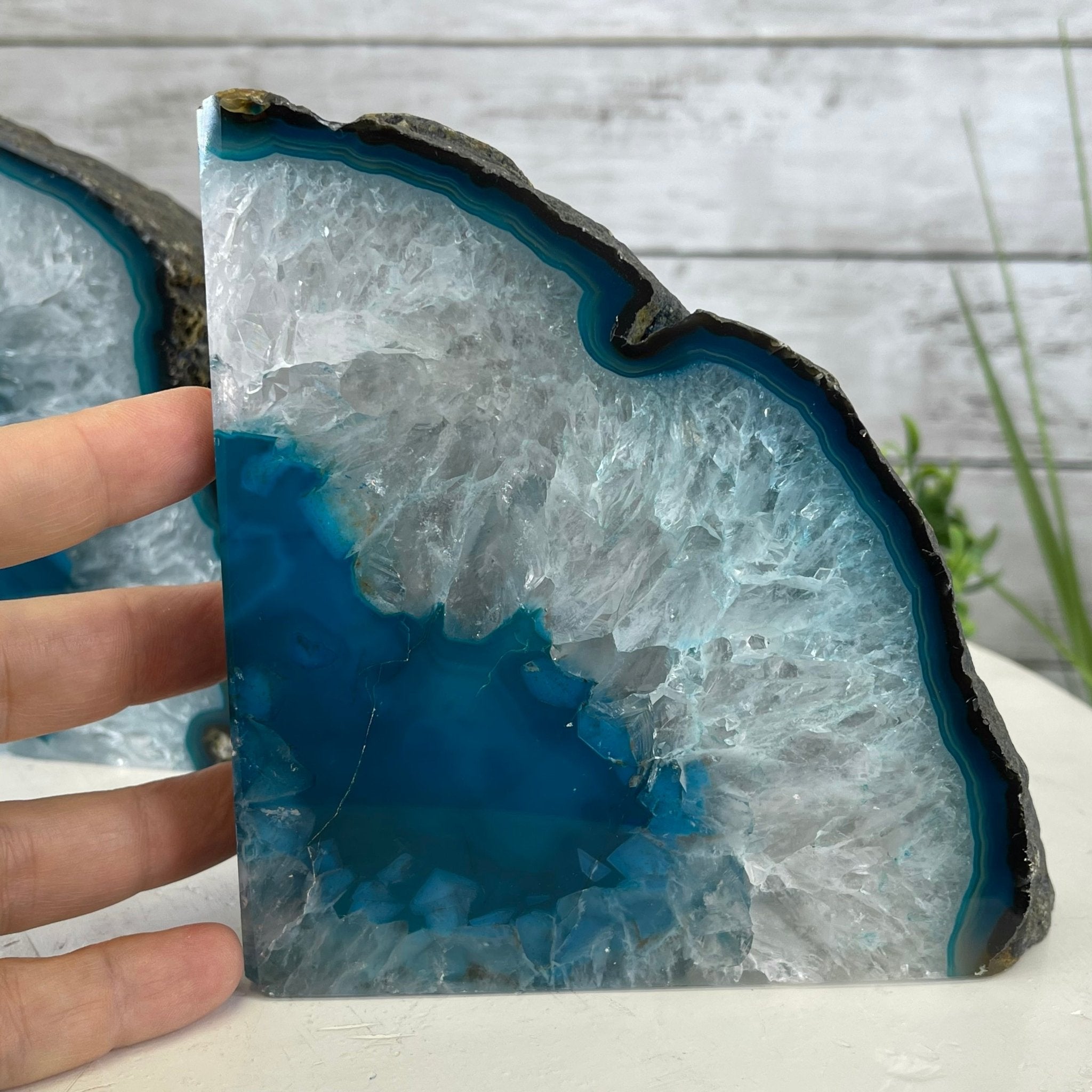 Teal Dyed Brazilian Agate Stone Bookends, 9.4 lbs & 5.3" tall Model #5151TL-021 by Brazil Gems - Brazil GemsBrazil GemsTeal Dyed Brazilian Agate Stone Bookends, 9.4 lbs & 5.3" tall Model #5151TL-021 by Brazil GemsBookends5151TL-021