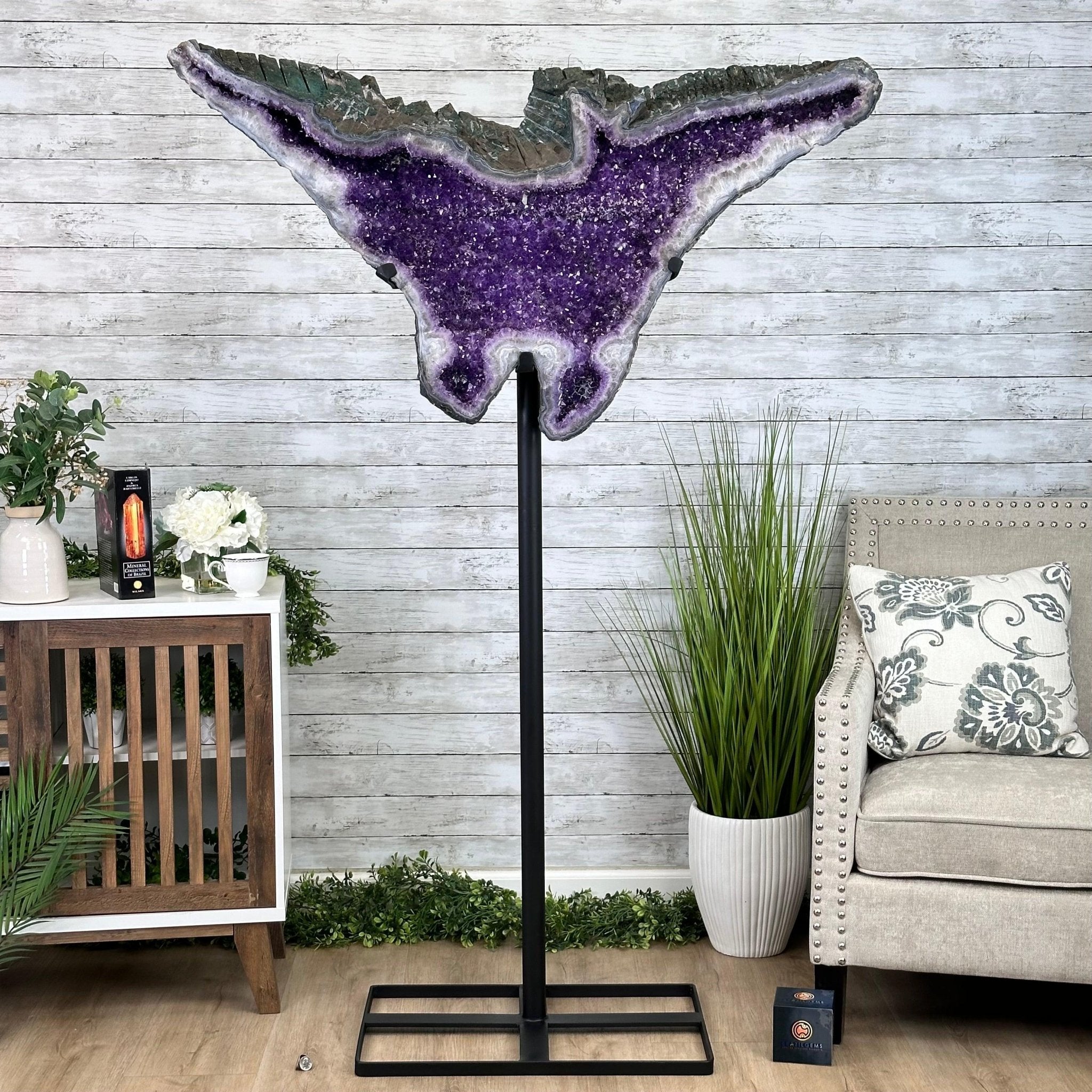 Amethyst Cluster on a Metal Stand For Sale by Brazil Gems