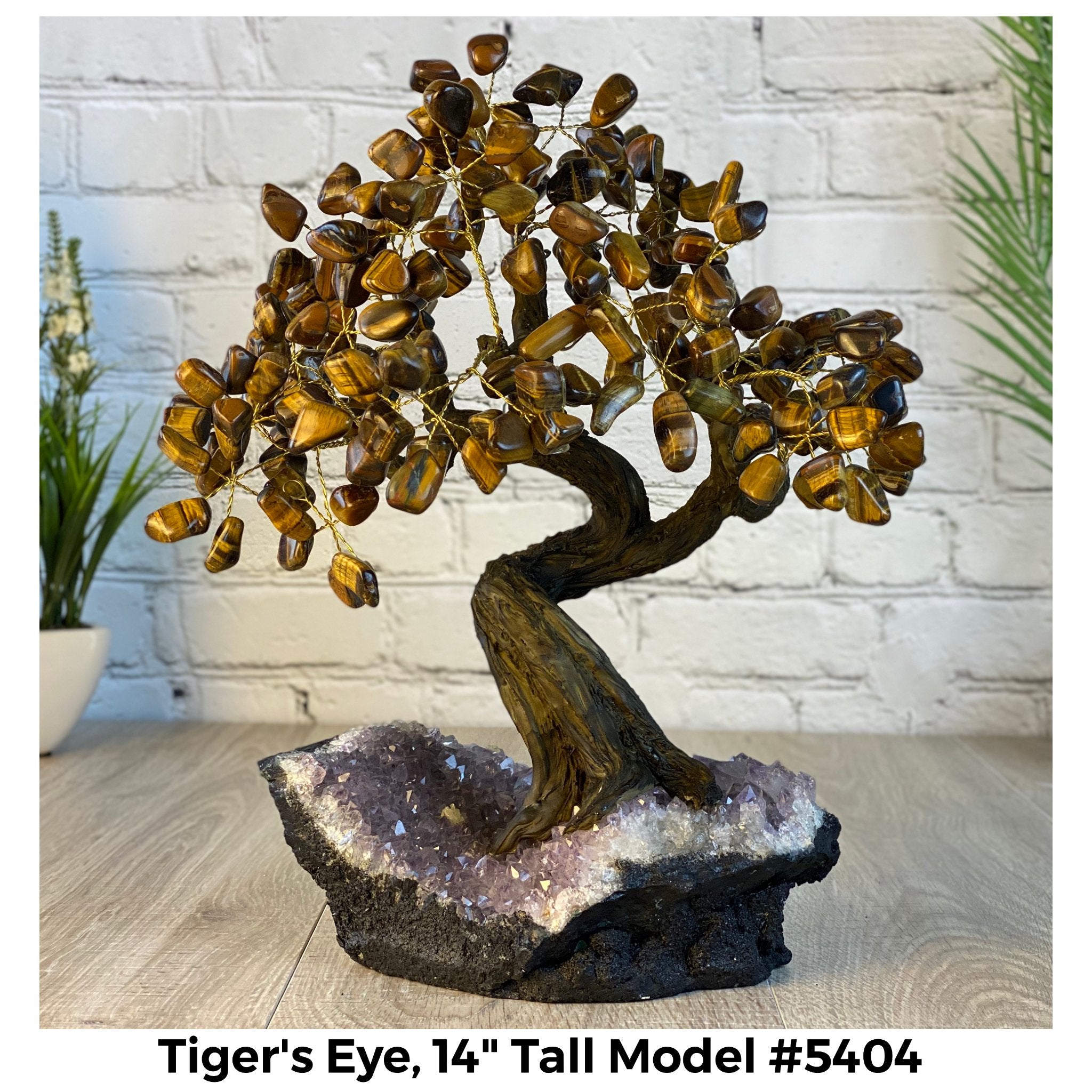 Tiger's Eye 14" Tall Handmade Gemstone Tree on a Crystal base, 180 Gems #5404TIGE - Brazil GemsBrazil GemsTiger's Eye 14" Tall Handmade Gemstone Tree on a Crystal base, 180 Gems #5404TIGEGemstone Trees5404TIGE