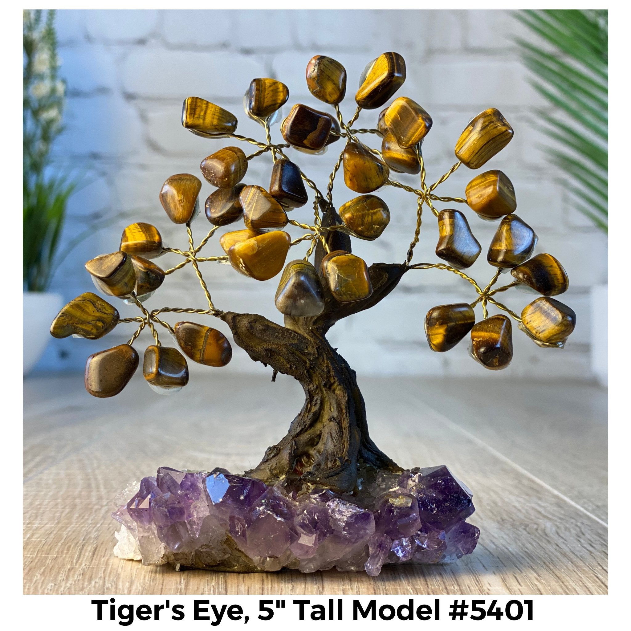 Tiger's Eye 5" Tall Handmade Gemstone Tree on a Crystal base, 35 Gems #5401TIGE - Brazil GemsBrazil GemsTiger's Eye 5" Tall Handmade Gemstone Tree on a Crystal base, 35 Gems #5401TIGEGemstone Trees5401TIGE