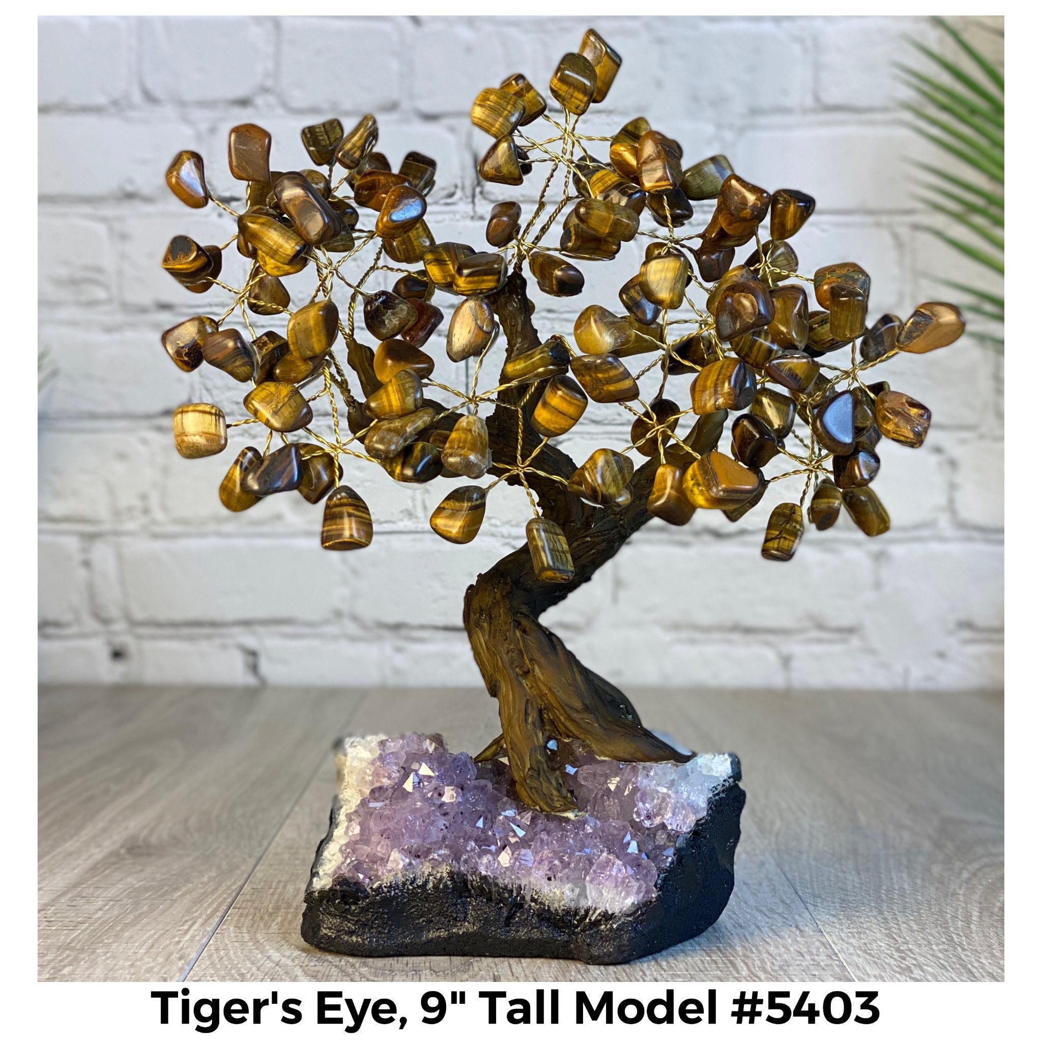 Tiger's Eye 9" Tall Handmade Gemstone Tree on a Crystal base, 120 Gems #5403TIGE - Brazil GemsBrazil GemsTiger's Eye 9" Tall Handmade Gemstone Tree on a Crystal base, 120 Gems #5403TIGEGemstone Trees5403TIGE