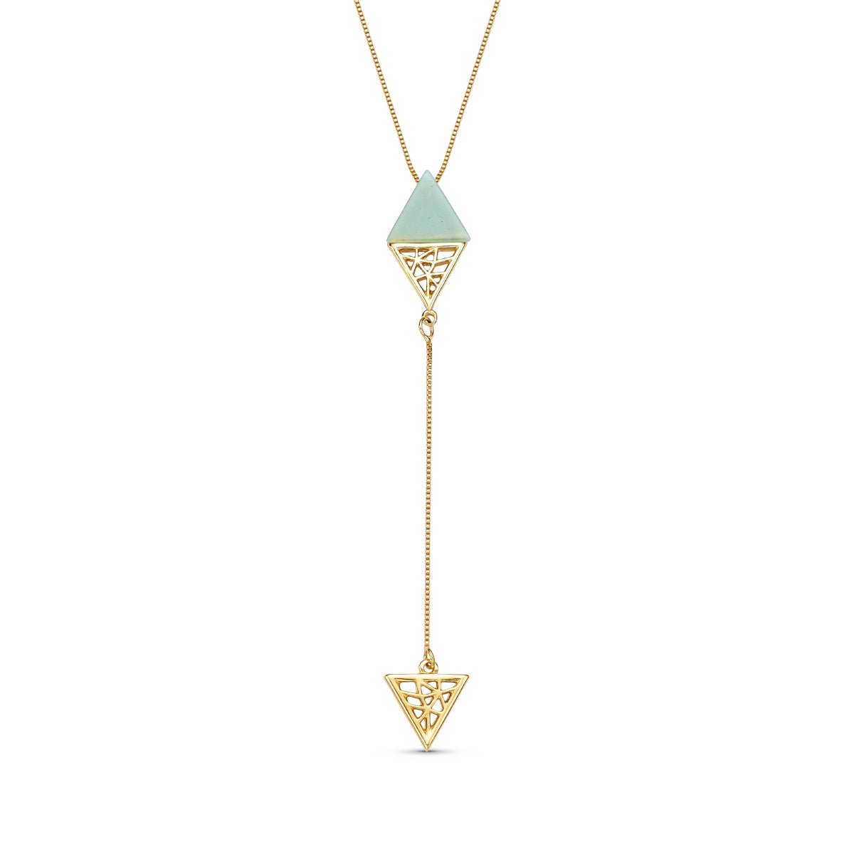 Triangular Plate Gemstone with Gold Design 18K Gold Plated Lariat Necklace - Brazil GemsBrazil GemsTriangular Plate Gemstone with Gold Design 18K Gold Plated Lariat NecklaceNecklace12GP6108 - 112