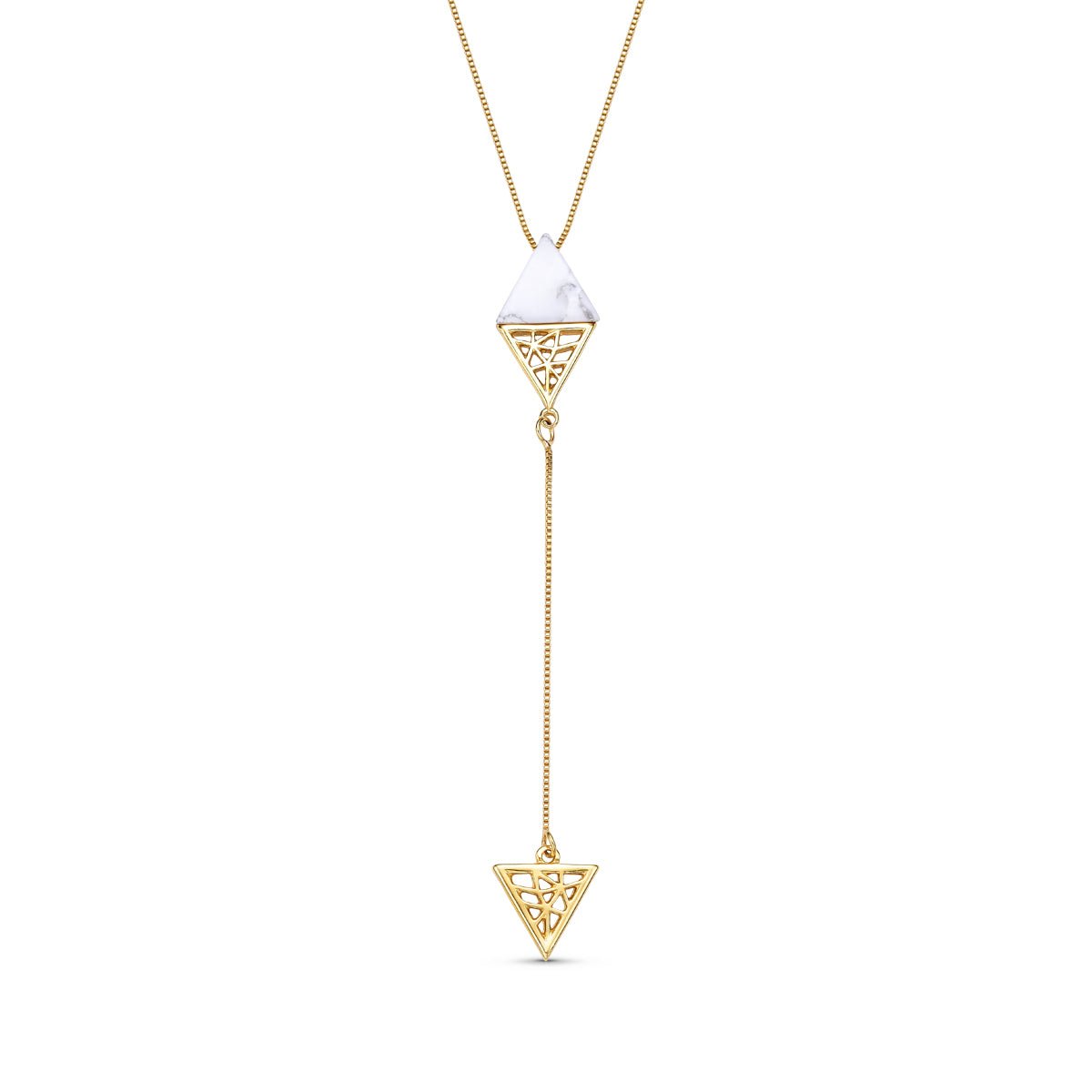 Triangular Plate Gemstone with Gold Design 18K Gold Plated Lariat Necklace - Brazil GemsBrazil GemsTriangular Plate Gemstone with Gold Design 18K Gold Plated Lariat NecklaceNecklace12GP6108 - 114