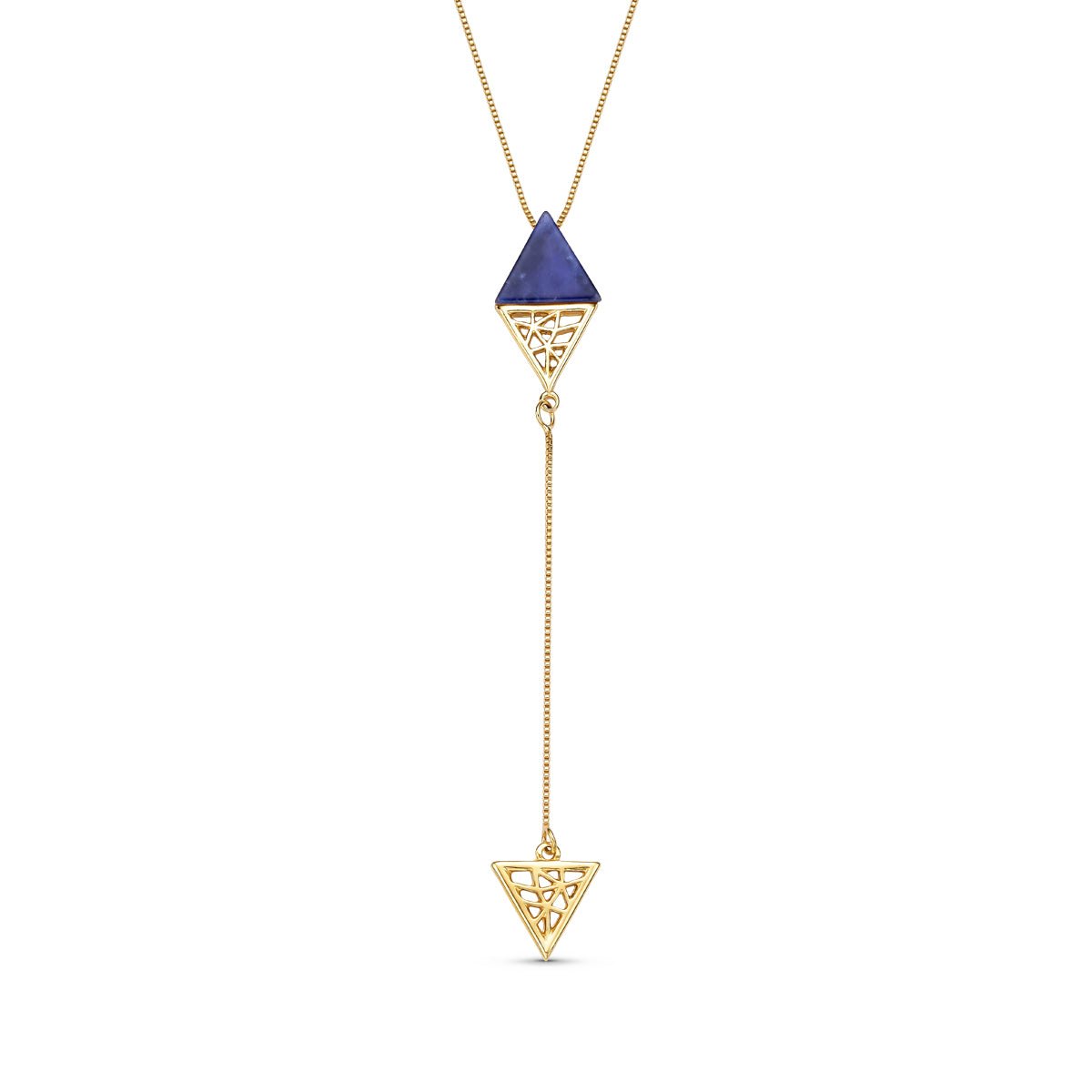 Triangular Plate Gemstone with Gold Design 18K Gold Plated Lariat Necklace - Brazil GemsBrazil GemsTriangular Plate Gemstone with Gold Design 18K Gold Plated Lariat NecklaceNecklace12GP6108 - 130