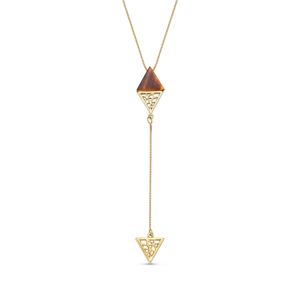 Triangular Plate Gemstone with Gold Design 18K Gold Plated Lariat Necklace - Brazil GemsBrazil GemsTriangular Plate Gemstone with Gold Design 18K Gold Plated Lariat NecklaceNecklace12GP6108 - 132