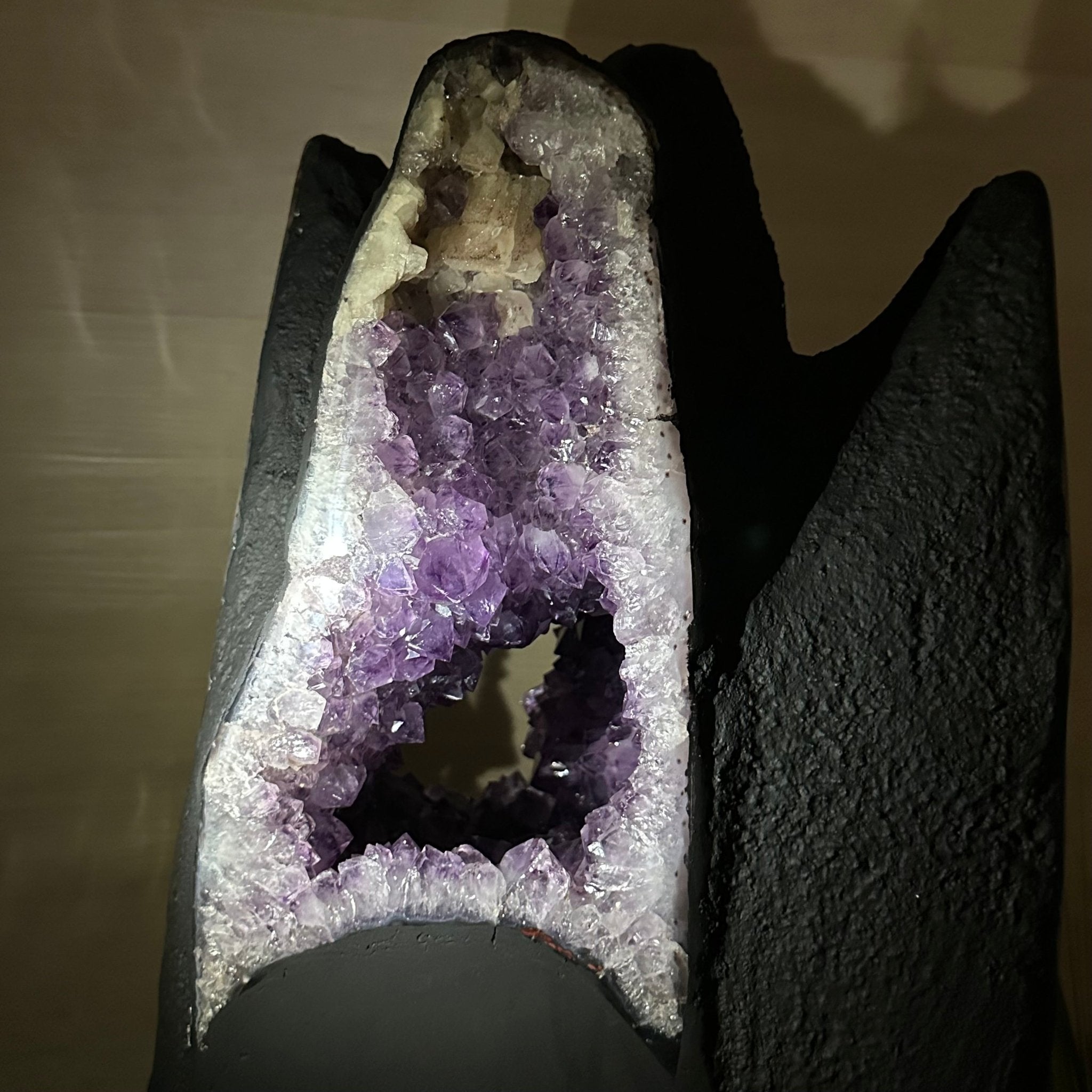 Unique Amethyst Cluster of 4 Cathedrals on a Rotating Stand, 125.7 lbs & 29.8" Tall #5492 - 0036 - Brazil GemsBrazil GemsUnique Amethyst Cluster of 4 Cathedrals on a Rotating Stand, 125.7 lbs & 29.8" Tall #5492 - 0036Clusters on Rotating Bases5492 - 0036