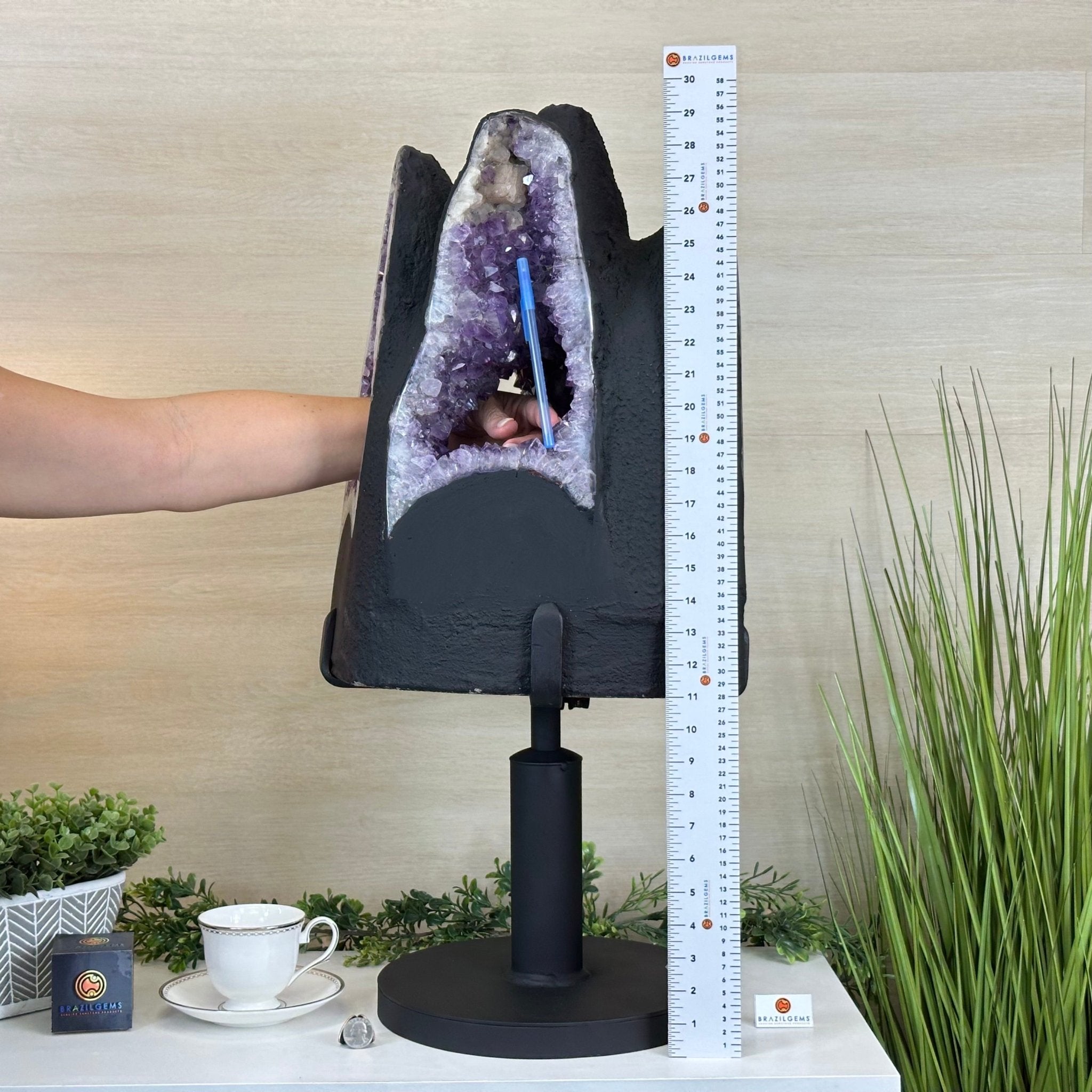 Unique Amethyst Cluster of 4 Cathedrals on a Rotating Stand, 125.7 lbs & 29.8" Tall #5492 - 0036 - Brazil GemsBrazil GemsUnique Amethyst Cluster of 4 Cathedrals on a Rotating Stand, 125.7 lbs & 29.8" Tall #5492 - 0036Clusters on Rotating Bases5492 - 0036