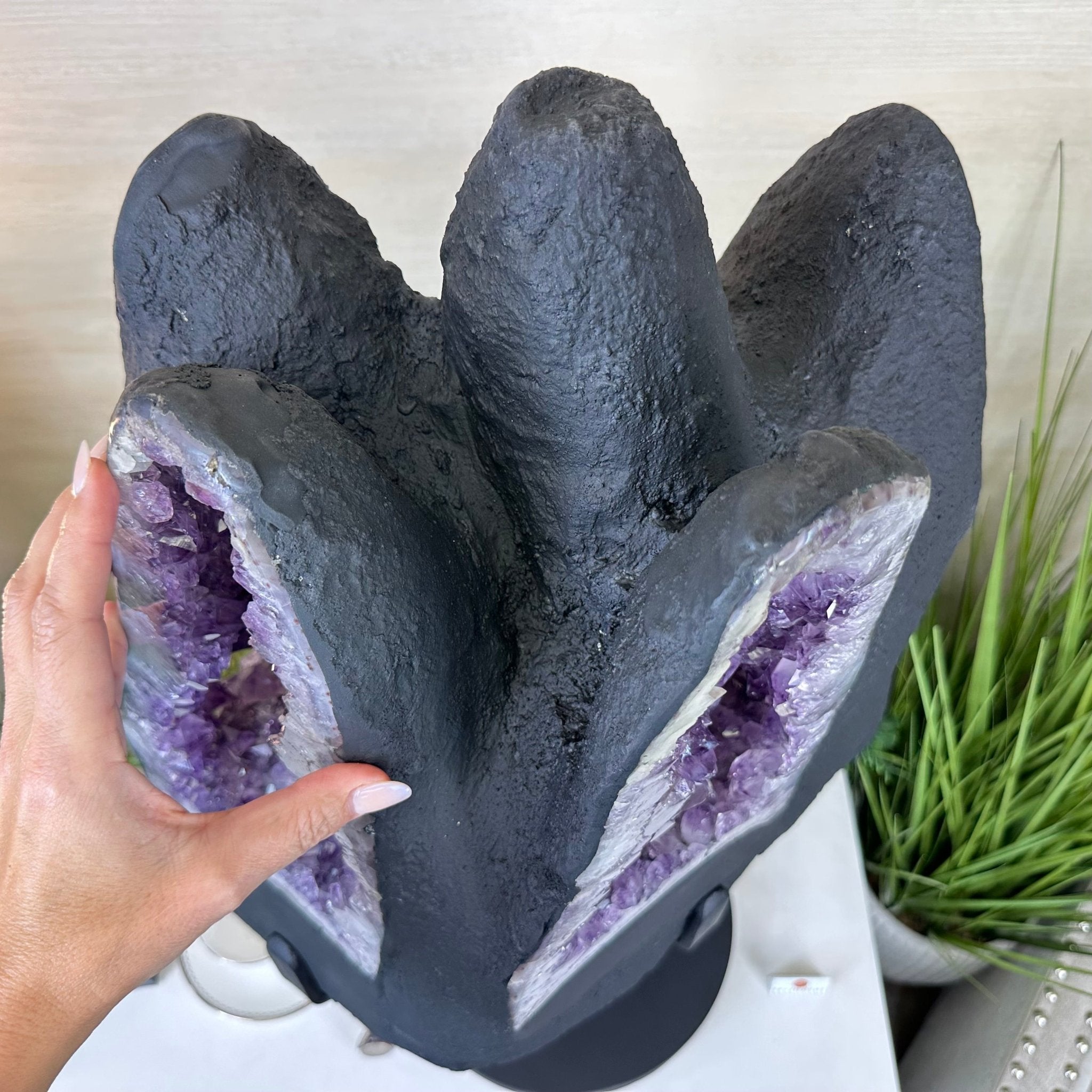Unique Amethyst Cluster of 4 Cathedrals on a Rotating Stand, 125.7 lbs & 29.8" Tall #5492 - 0036 - Brazil GemsBrazil GemsUnique Amethyst Cluster of 4 Cathedrals on a Rotating Stand, 125.7 lbs & 29.8" Tall #5492 - 0036Clusters on Rotating Bases5492 - 0036