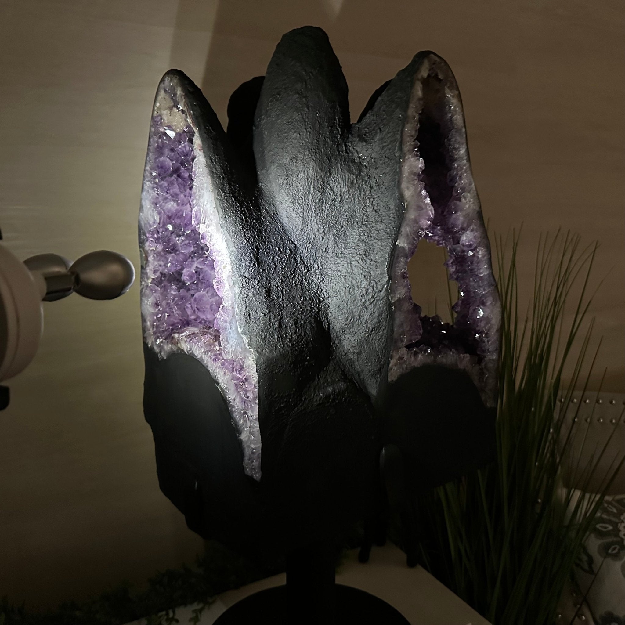 Unique Amethyst Cluster of 4 Cathedrals on a Rotating Stand, 125.7 lbs & 29.8" Tall #5492 - 0036 - Brazil GemsBrazil GemsUnique Amethyst Cluster of 4 Cathedrals on a Rotating Stand, 125.7 lbs & 29.8" Tall #5492 - 0036Clusters on Rotating Bases5492 - 0036