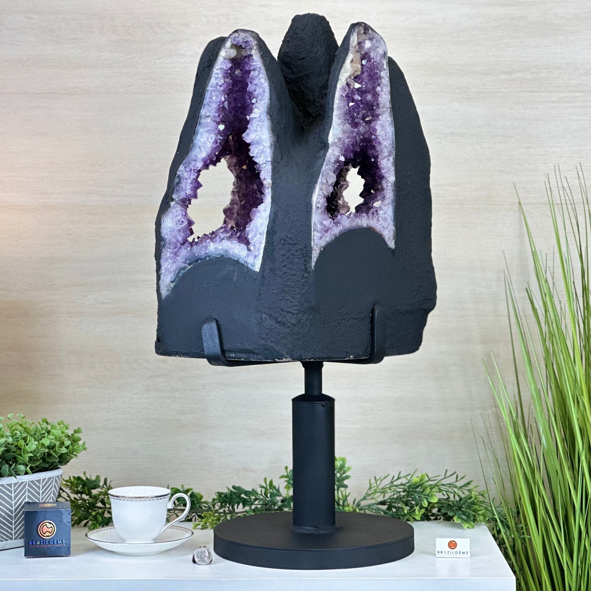 Unique Amethyst Cluster of 4 Cathedrals on a Rotating Stand, 125.7 lbs & 29.8" Tall #5492 - 0036 - Brazil GemsBrazil GemsUnique Amethyst Cluster of 4 Cathedrals on a Rotating Stand, 125.7 lbs & 29.8" Tall #5492 - 0036Clusters on Rotating Bases5492 - 0036
