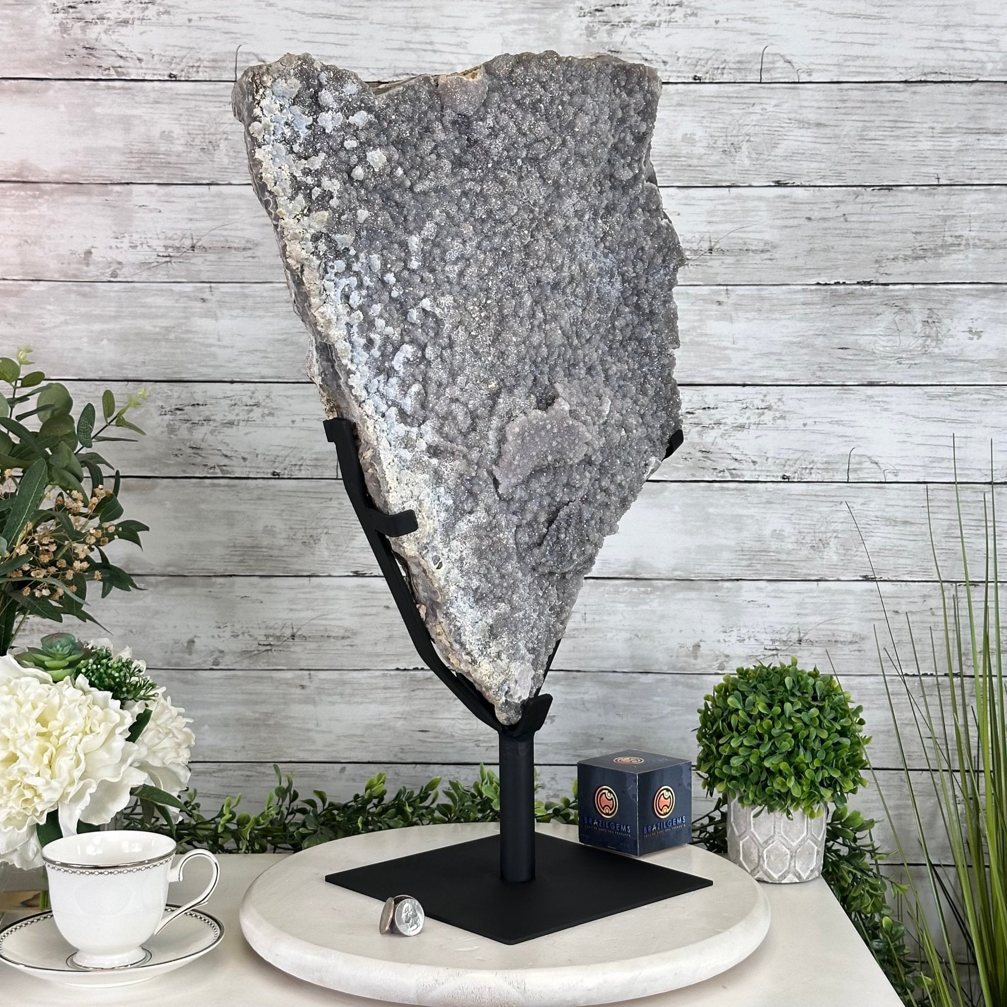 White Amethyst Cluster on a Metal Base, 39.6 lbs & 23.7" Tall #5491 - 0201 - Brazil GemsBrazil GemsWhite Amethyst Cluster on a Metal Base, 39.6 lbs & 23.7" Tall #5491 - 0201Clusters on Fixed Bases5491 - 0201