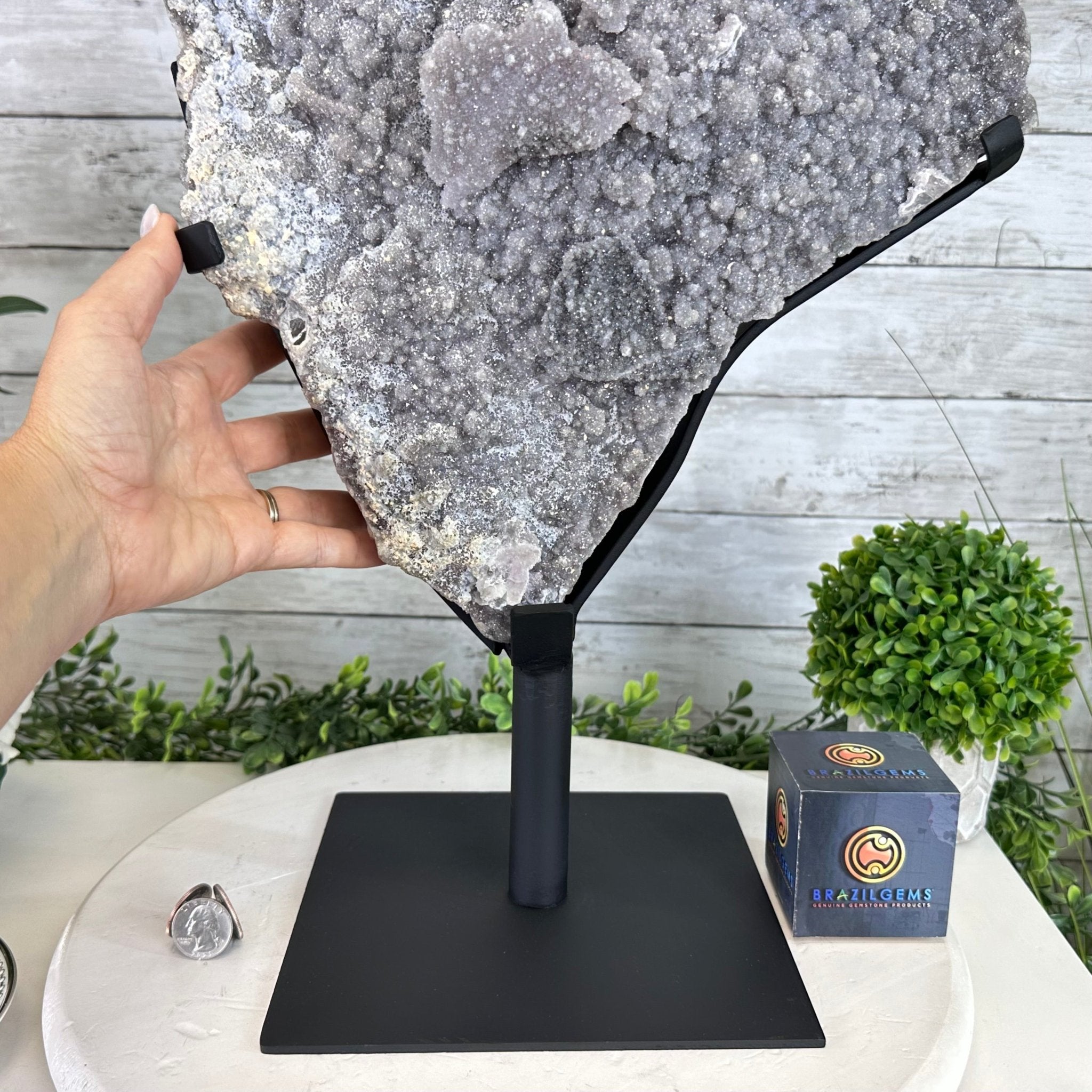 White Amethyst Cluster on a Metal Base, 39.6 lbs & 23.7" Tall #5491 - 0201 - Brazil GemsBrazil GemsWhite Amethyst Cluster on a Metal Base, 39.6 lbs & 23.7" Tall #5491 - 0201Clusters on Fixed Bases5491 - 0201