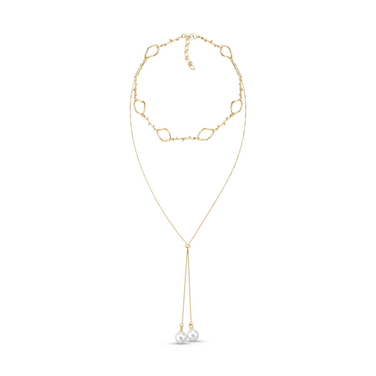 White Shell Pearls 18K Gold Plated Choker & Lariat Necklace - Brazil GemsBrazil GemsWhite Shell Pearls 18K Gold Plated Choker & Lariat NecklaceNecklace12GP2101 - 133