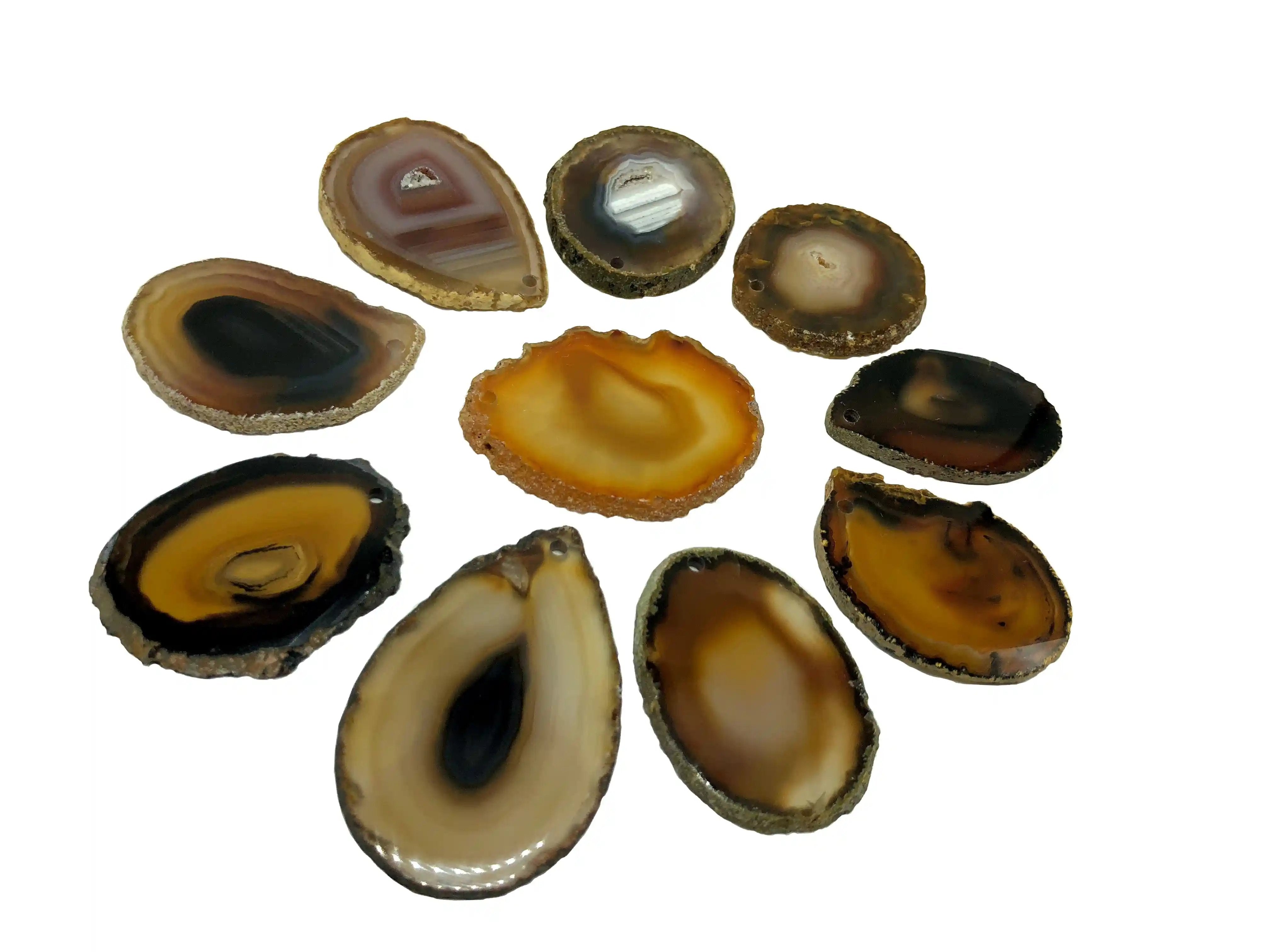 Polished Brazilian natural Agate slices, top drilled pendant hole