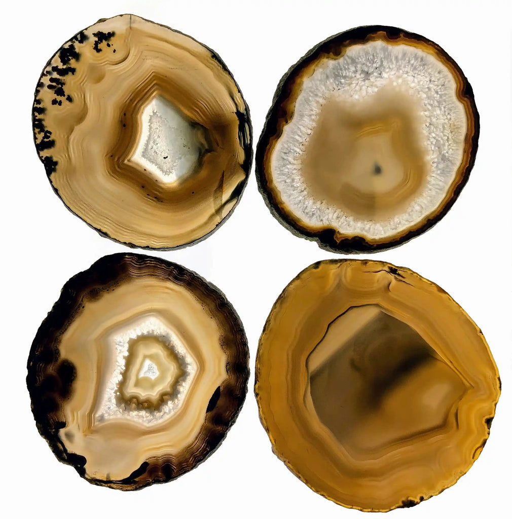 Large Natural Brazilian Agate Coasters, 3.5 to 4.5" each, 4-piece set 