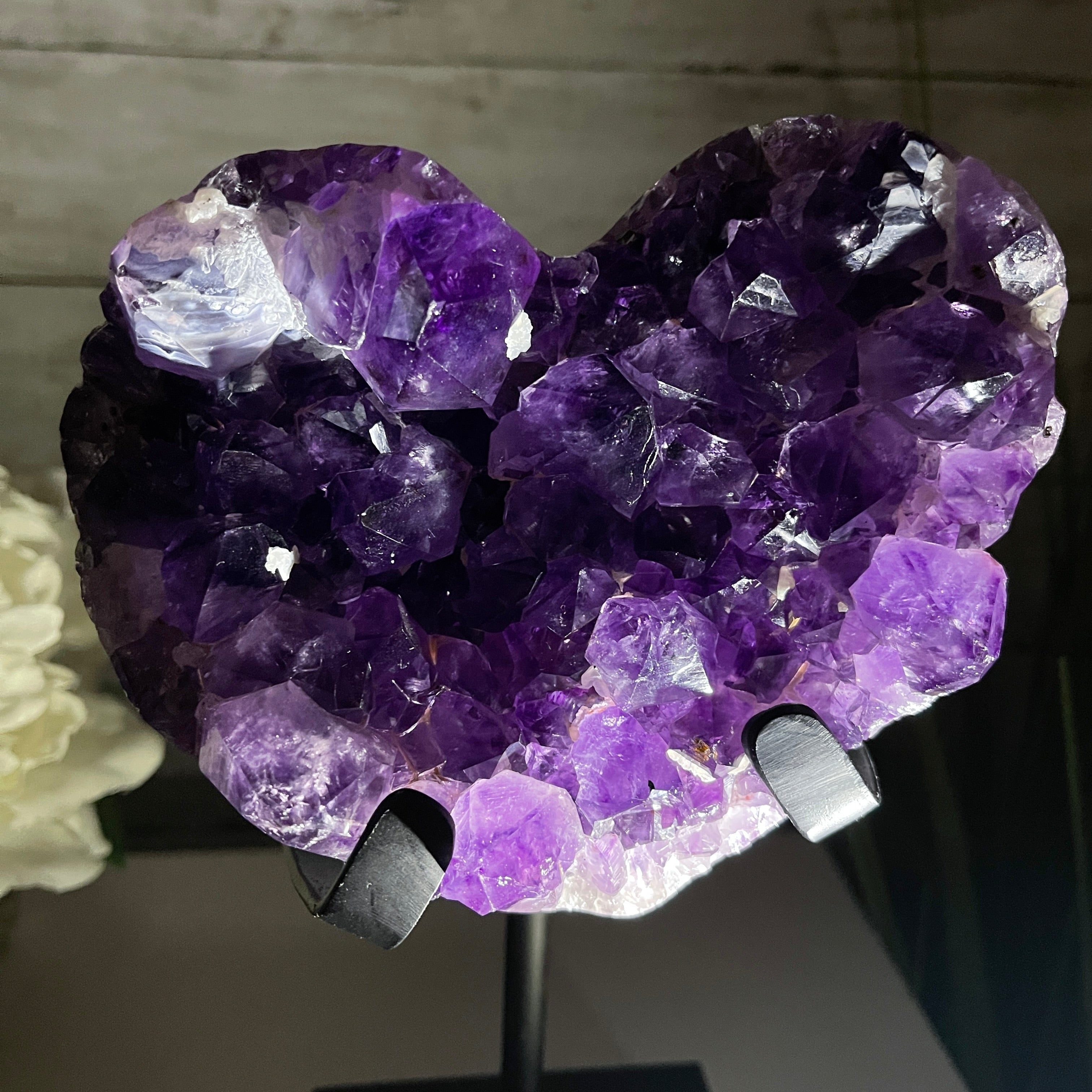 Close-up view of the Amethyst Heart Geode