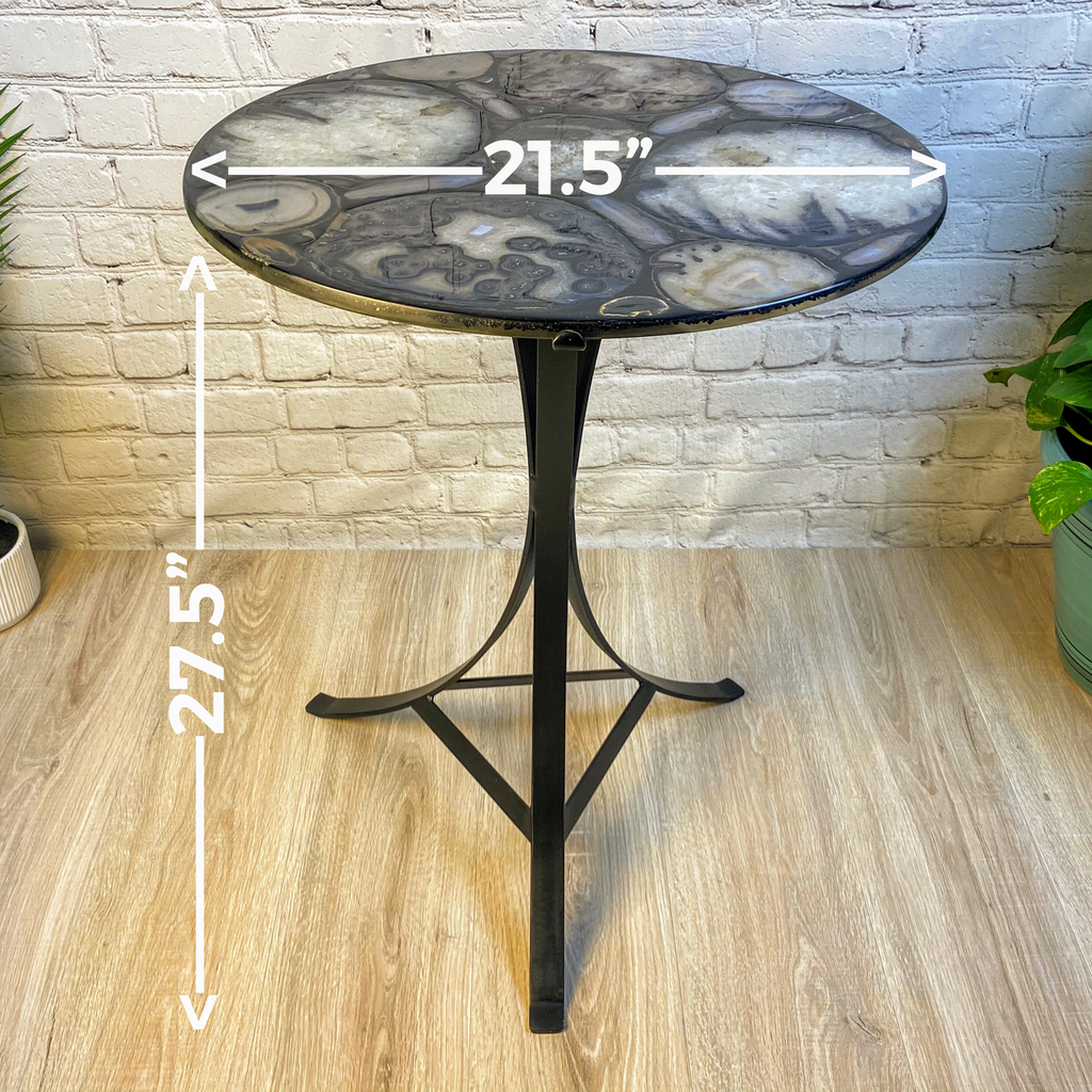 Handmade Natural Agate Round Table, metal base, 22" diameter, 26" tall (1002-0005)