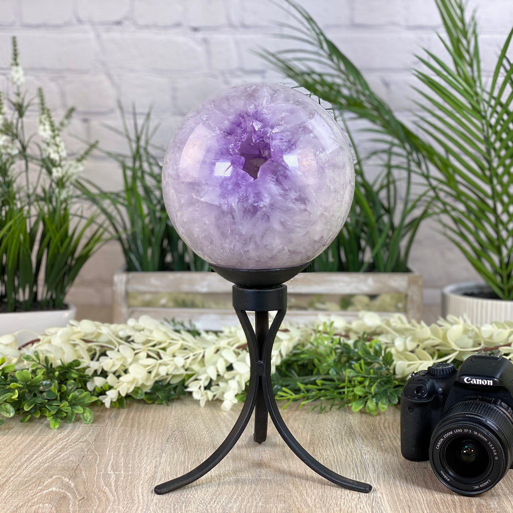 Amethyst Sphere on Spinning Base, 6.6" diameter and 13.6" tall (5607-0017) by Brazil Gems