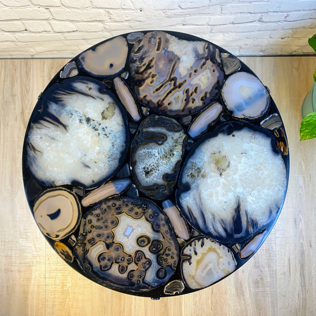 Handmade Natural Agate Round Table, metal base, 22" diameter, 26" tall (1002-0005)