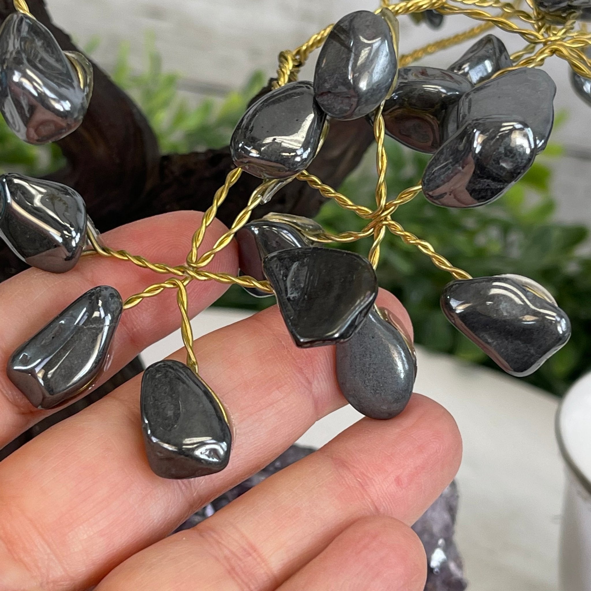 Hematite 9" Tall Handmade Gemstone Tree on a Crystal base, 120 Gems #5403HEMA - Brazil GemsBrazil GemsHematite 9" Tall Handmade Gemstone Tree on a Crystal base, 120 Gems #5403HEMAGemstone Trees5403HEMA