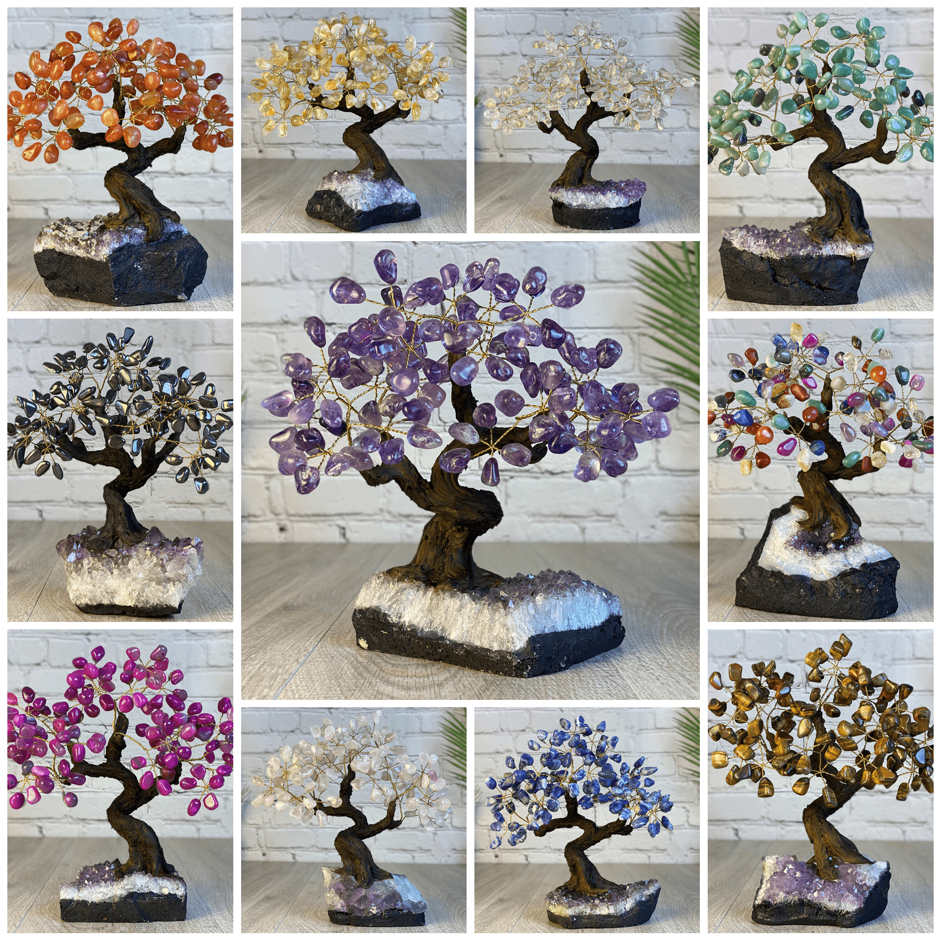 Hematite 9" Tall Handmade Gemstone Tree on a Crystal base, 120 Gems #5403HEMA - Brazil GemsBrazil GemsHematite 9" Tall Handmade Gemstone Tree on a Crystal base, 120 Gems #5403HEMAGemstone Trees5403HEMA