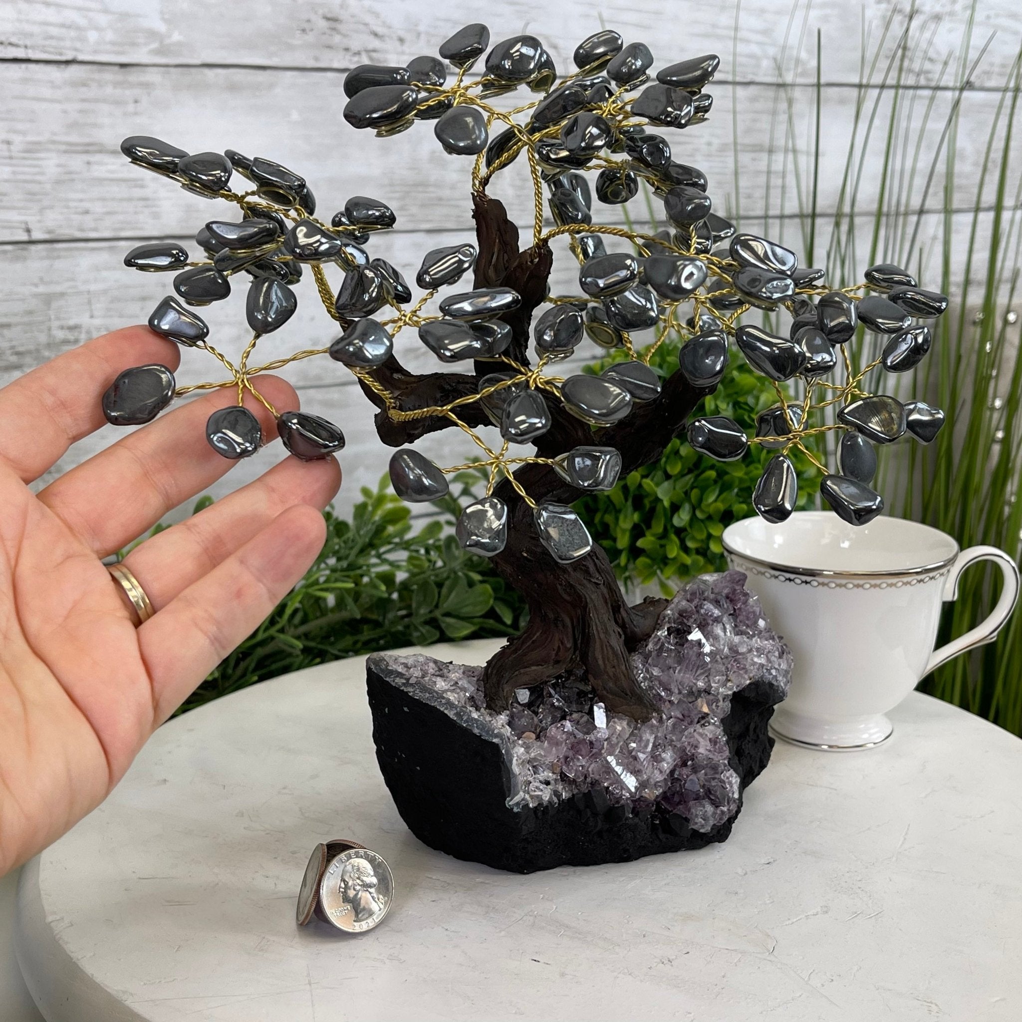 Hematite 9" Tall Handmade Gemstone Tree on a Crystal base, 120 Gems #5403HEMA - Brazil GemsBrazil GemsHematite 9" Tall Handmade Gemstone Tree on a Crystal base, 120 Gems #5403HEMAGemstone Trees5403HEMA