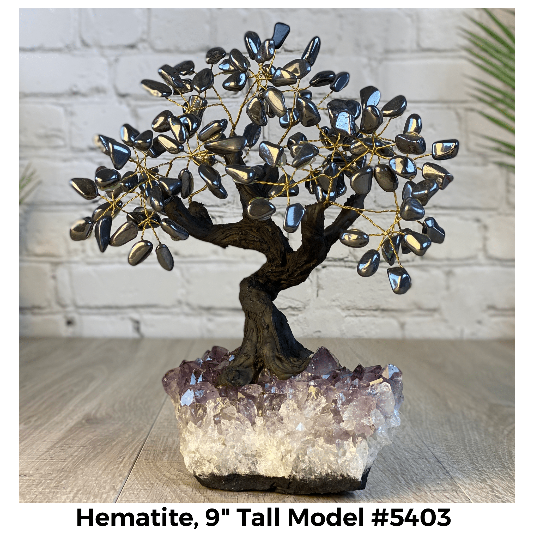 Hematite 9" Tall Handmade Gemstone Tree on a Crystal base, 120 Gems #5403HEMA - Brazil GemsBrazil GemsHematite 9" Tall Handmade Gemstone Tree on a Crystal base, 120 Gems #5403HEMAGemstone Trees5403HEMA