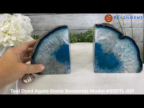 Teal Agate Stone Bookends by Brazil Gems Model #5151TL-021